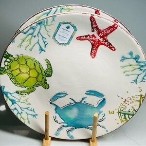 2 Dinner Plates Papart Coastal Sea Crab Turtle Sea Star New